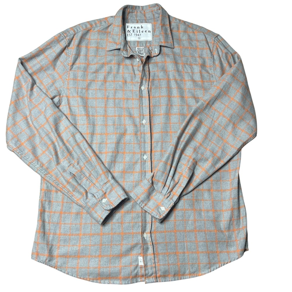 Frank & Eileen Button Down Shirt Womens XL Plaid Gray Orange Long Sleeve